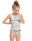 Fashion Stripe Mesh Stitching Lotus Leaf Fringed Fringed One-piece Swimsuit For Children