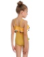 Fashion Yellow Mesh Stitching Lotus Leaf Fringed Fringed One-piece Swimsuit For Children
