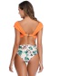 Fashion Orange Cross V-neck Pleated Mesh Splicing Ball Ball Split Swimsuit