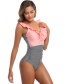 Fashion Black V-neck Patchwork Striped Ruffled One-piece Swimsuit