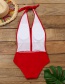 Fashion Red Deep V Lace Up One Piece Swimsuit