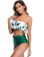 Fashion Green Printed Ruffled One-shoulder High Waist Split Swimsuit