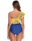 Fashion Yellow Printed Ruffled One-shoulder High Waist Split Swimsuit