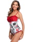 Fashion Wine Red Pleated Fungus-paneled Printed One-piece Swimsuit