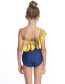 Fashion Yellow Printed Ruffled One-shoulder High Waist Split Swimsuit For Children