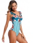Fashion Suit Ruffled Drawstring V-neck Cutout Striped Striped One-piece Swimsuit