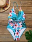 Fashion Coconut Tree On White Printed Deep V Band One Piece Swimsuit