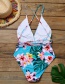 Fashion Red Flower On White Printed Deep V Band One Piece Swimsuit