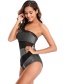 Fashion Silver Mesh Stitching One-shoulder Swimsuit