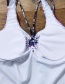 Fashion Coconut Tree On White Pleated Ring V-neck Skirt Briefs Split Swimsuit