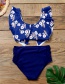 Fashion Dark Blue Ruffled Printed High Waist Split Swimsuit