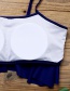 Fashion Dark Blue Ruffled Pleated High-waist Printed Split Swimsuit