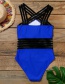 Fashion Royal Blue Cross Mesh Stitching One-piece Swimsuit