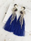 Fashion Royal Blue Alloy Studded Flamingo Tassel Earrings