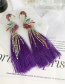 Fashion Purple Alloy Studded Flamingo Tassel Earrings