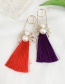 Fashion Leather Pink Alloy Pearl Pin Spider Tassel Stud Earrings