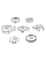 Fashion Silver Moon Leaf Ring Set Of 7