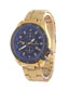 Fashion Golden Blue Face Single Calendar Alloy Steel Quartz Men's Watch