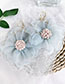 Fashion Blue Alloy Bead Mesh Flower Stud Earrings
