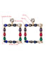 Fashion Color Square Alloy Set With Colored Rhinestone Earrings