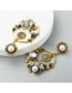 Fashion Ancient Silver Pearl Flower Portrait Geometry Cutout Earrings With Diamonds