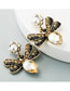 Fashion Brown Butterfly Set With Colored Rhinestone Pearl Earrings