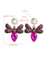 Fashion Rose Red Butterfly Set With Colored Rhinestone Pearl Earrings