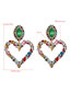 Fashion Color Love Heart Pierced Earrings With Alloy Diamonds