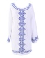 Fashion White Embroidered Long Sleeve Round Neck Sun Dress