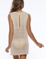 Fashion M Beige Sleeveless Sunscreen Dress With Knitted Split Leak