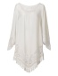 Fashion White Lace Flower Round Neck Fringed Midi Sunscreen Dress