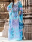Fashion Round Neck Blue Positioning Flower Nylon Positioning Printed Sunscreen Dress