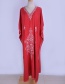 Fashion Red Embroidered Robe Cotton Embroidered Tunic Loose Dress Blouse