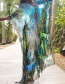Fashion Royal Blue Chiffon Peacock Feather Loose Sun Protective Maxi Dress