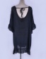 Fashion Black Bamboo Cotton V-neck Ruffle Sunscreen Dress
