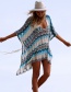 Fashion Blue And White Knit Sweater Hollow Loose Color Matching Blouse Sun Protection Clothing