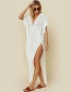 Fashion White Cotton Cotton Embroidered High Split Loose Loose V-neck Sun Dress