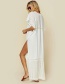 Fashion White Cotton Cotton Embroidered High Split Loose Loose V-neck Sun Dress