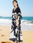 Fashion Black And White Black And White Floral Print Loose Long Sun Dress