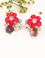 Fashion Red Alloy Crystal Flower Stud Earrings