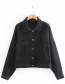 Fashion Black Lettered Rhinestone Large Pocket Slip Shoulder Denim Jacket