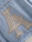 Fashion Blue Lettered Rhinestone Large Pocket Slip Shoulder Denim Jacket