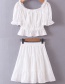 Fashion White Hollow Square Collar Stitching Full Lace Skirt Suit