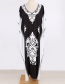 Fashion Black And White Flower Print V-neck Contrast Large Dress