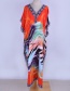 Fashion Orange Cotton Printed Contrast V-neck Plus Size Dress