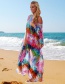 Fashion Color Chiffon Feather Belted Plus Size Maxi Dress