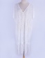 Fashion White Fringe Lace Shirt V-neck Short Dress