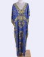 Fashion Royal Blue Flower Print V-neck Maxi Dress