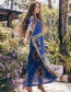 Fashion Royal Blue Flower Print V-neck Maxi Dress