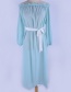Fashion Light Blue Chiffon One-neck Belted Long Sleeve Dress